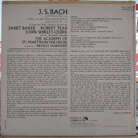 J.S. Bach Janet Baker, Robert Tear LP PLAK