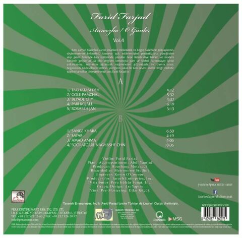 Farid Farjad – Anroozha (O Günler) Vol.4 LP PLAK
