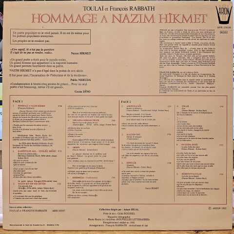 Toulai Et François Rabbath – Hommage A Nazim Hikmet LP PLAK