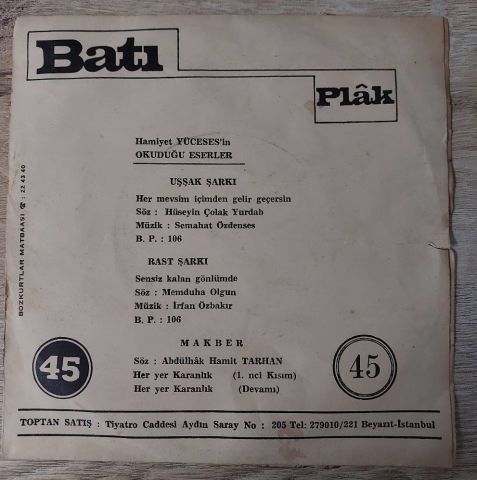 Hamiyet Yüceses – Arım Balım Peteğim 6 ŞARKILIK 45LİK PLAK EP