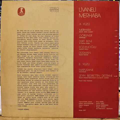 Zülfü Livaneli – Merhaba LP PLAK