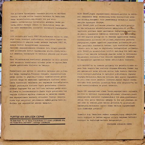 OZANLARDAN SEÇMELER LP - AŞIK İHSANİ / AŞIK MAHSUNİ / RUHİ SU BİRLEŞİK YURTSEVER LP PLAK