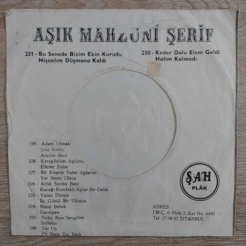 MAHZUNİ ŞERİF - YAR SENİN OLSUN 45LİK PLAK