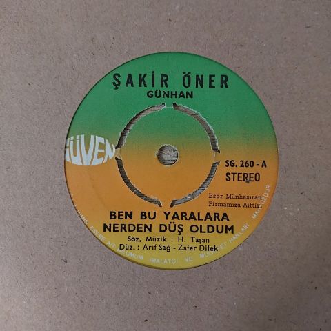 Şakir Öner Günhan – Ben Bu Yaralara Nerden Düş Oldum / Zührem 45LİK PLAK
