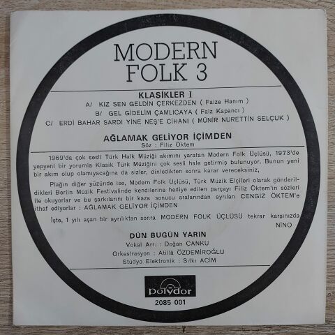 MODERN FOLK ÜÇLÜSÜ - AĞLAMAK GELİYOR İÇİMDEN 45LİK PLAK